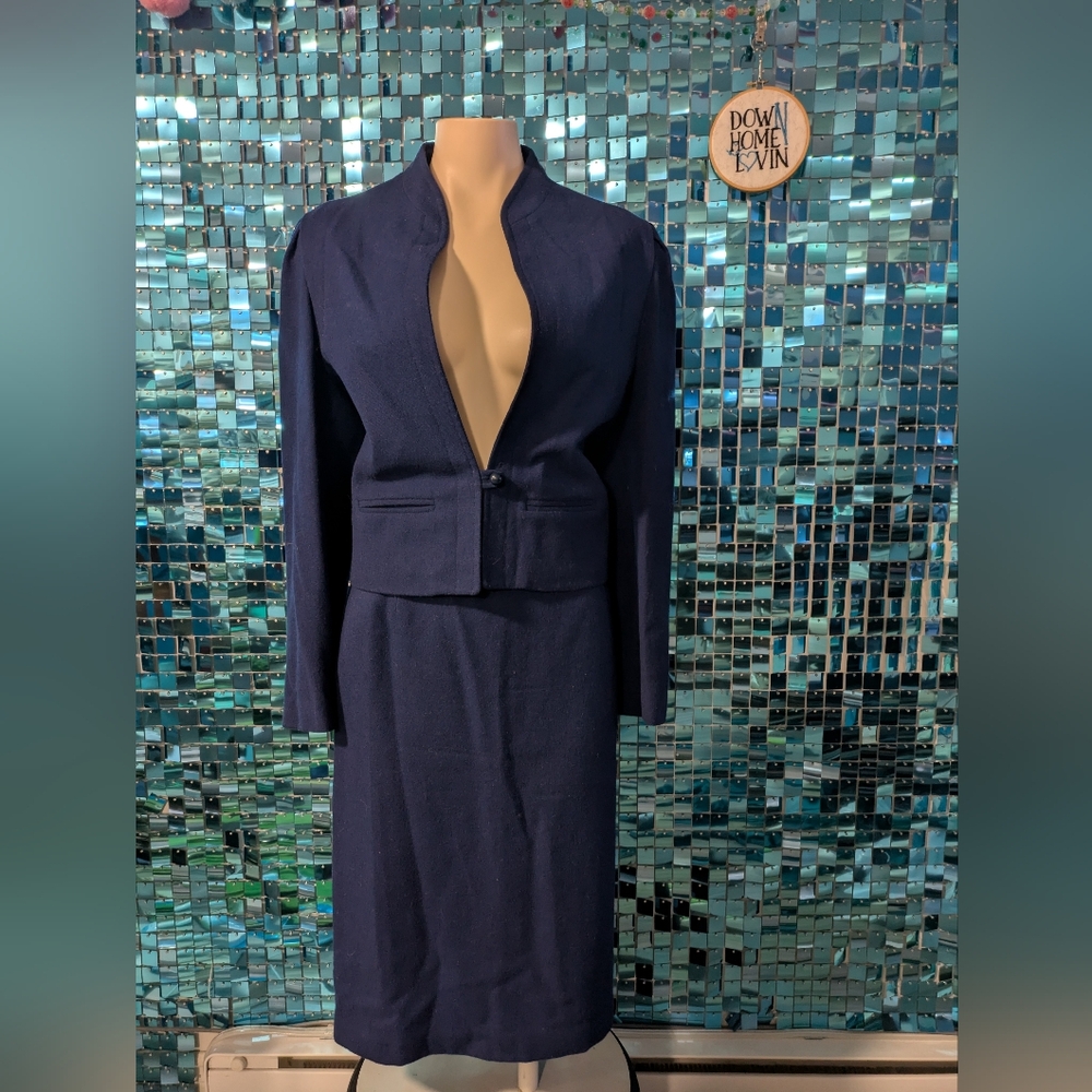 Navy Blue Skirt Suit Set